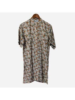 90s Umberto Giordano Sunflower Daisy Floral Tunic Shirt Dress Button Size M